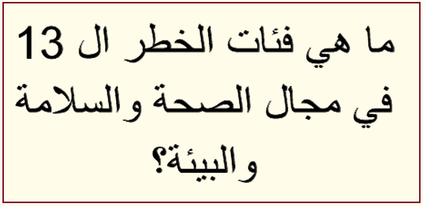 فئات الخطر ال 13 في مجال الصحة والسلامة